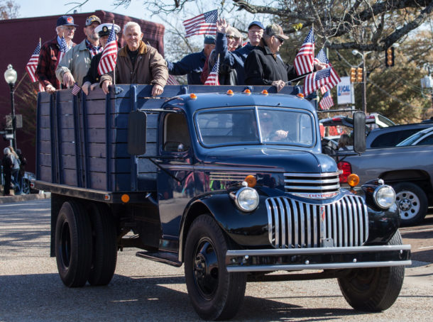 Hernando Veterans Parade: Veterans on an old Chevy stake truck